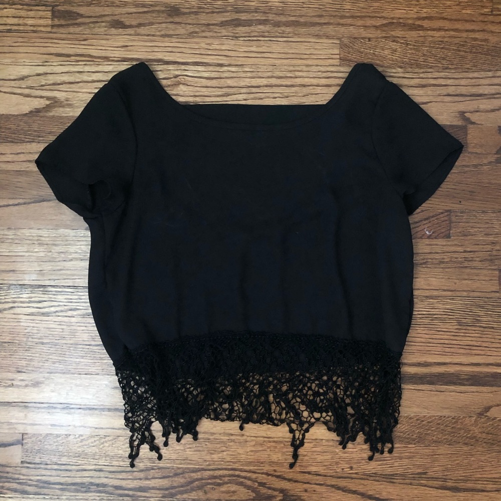 Black fringe crop top